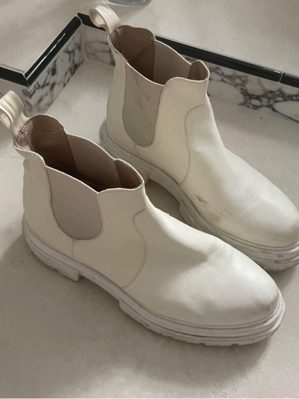 Free People Cream Leather Chelsea Platform Booties - Picture 2 of 7